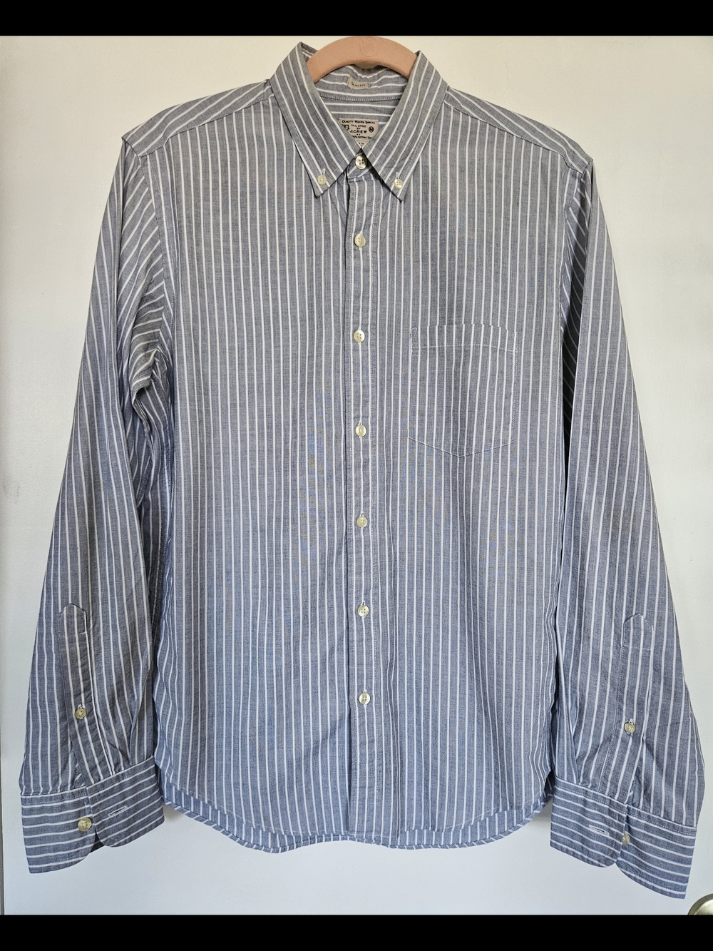 J. Crew Blue and White Vertical Stripe Button-Down Shirt Long Sleeves